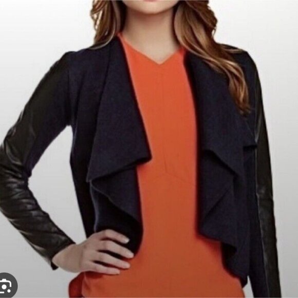 TED BAKER | Leather trim jacket blazer cardigan 100% wool black purple sz XS - Picture 9 of 9